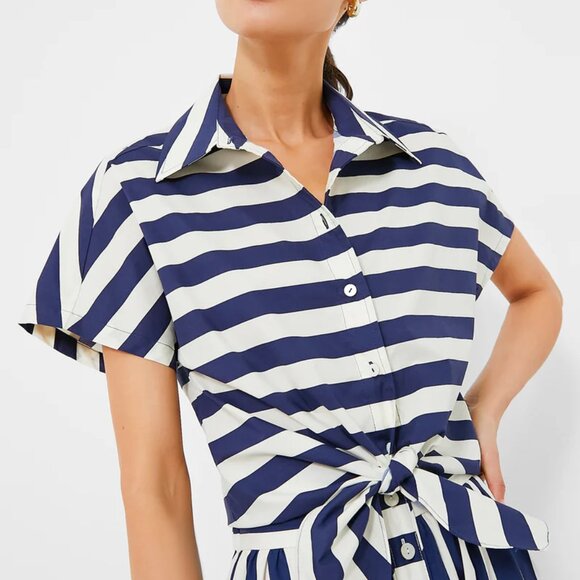 Tuckernuck Awning Stripe Navy Cream Connor Blouse - Picture 1 of 7